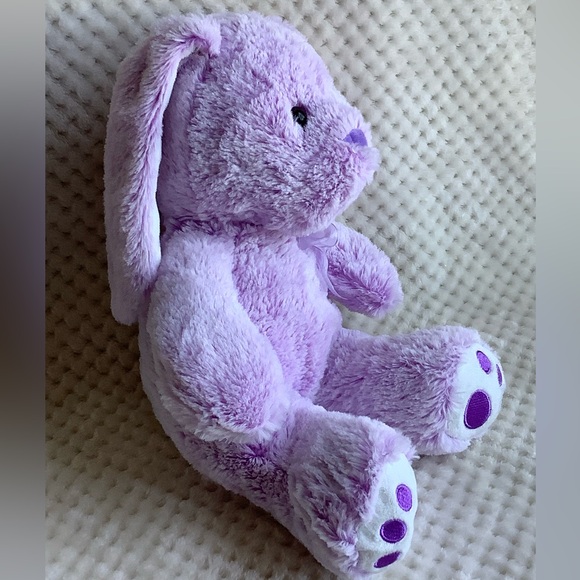 Hug Fun Purple Plush Bunny Rabbit Stuffed Animal Toy Purple Bow Embroidered Feet - Picture 3 of 12
